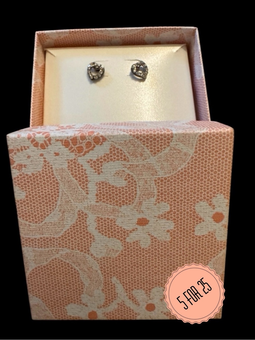 Silver Tone Rhinestone Heart Stud Earrings Dainty Minimal